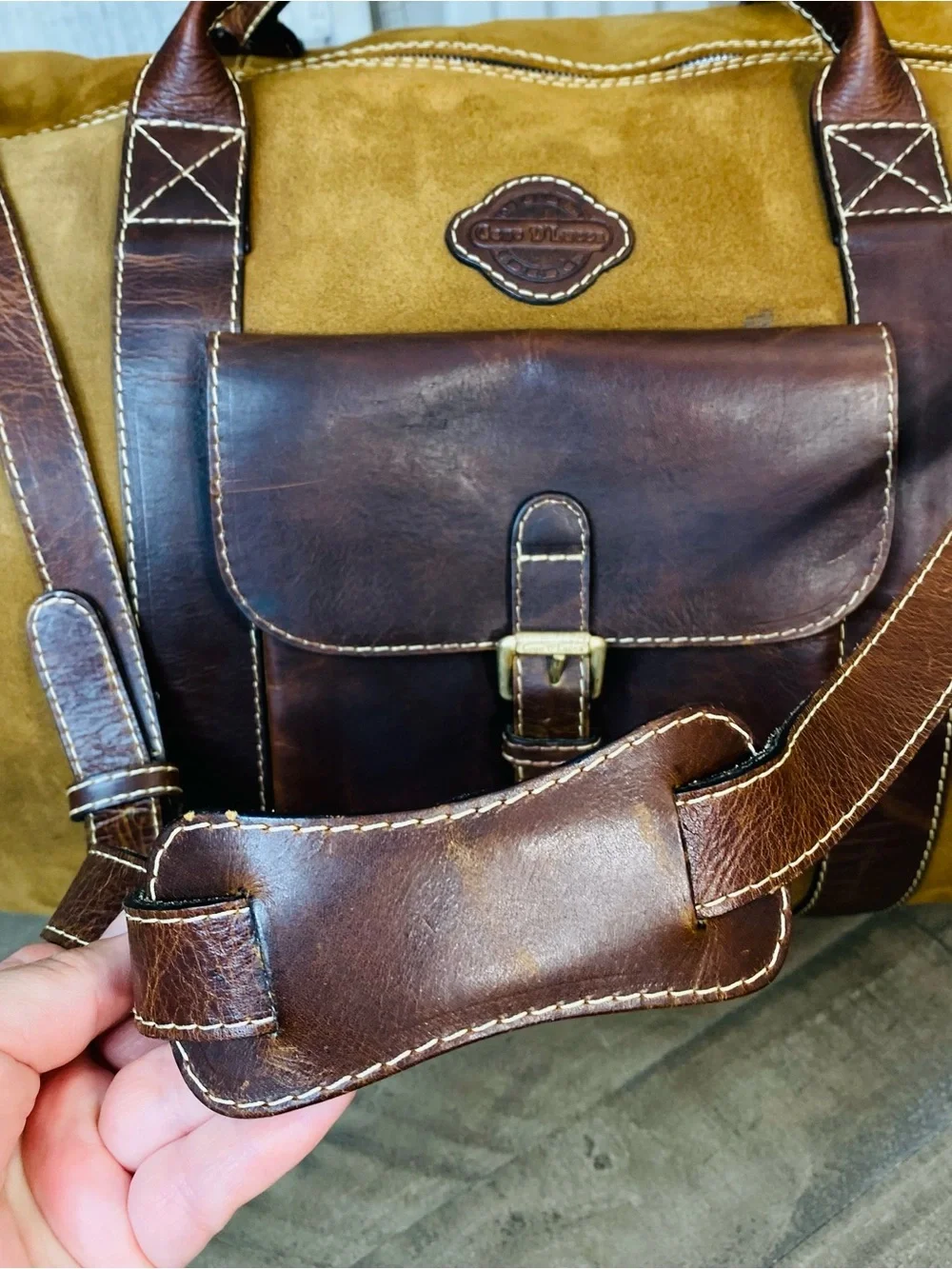 VTG Geno D'Lucca Large Suede Leather Duffle Bag Travel Weekender Luggage Brown